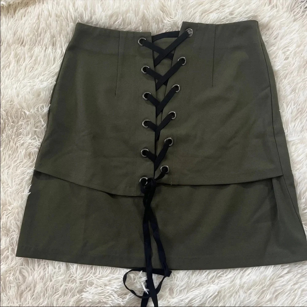 Olive Green Lace Up Mini Skirt​